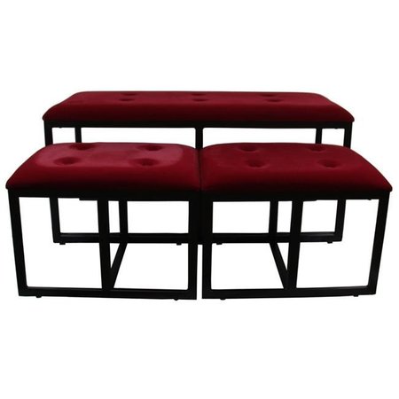 ORE INTERNATIONAL OreInternational HB4520 20.5 in. Red Suede Tufted Metal Bench With 2 Seatings HB4520